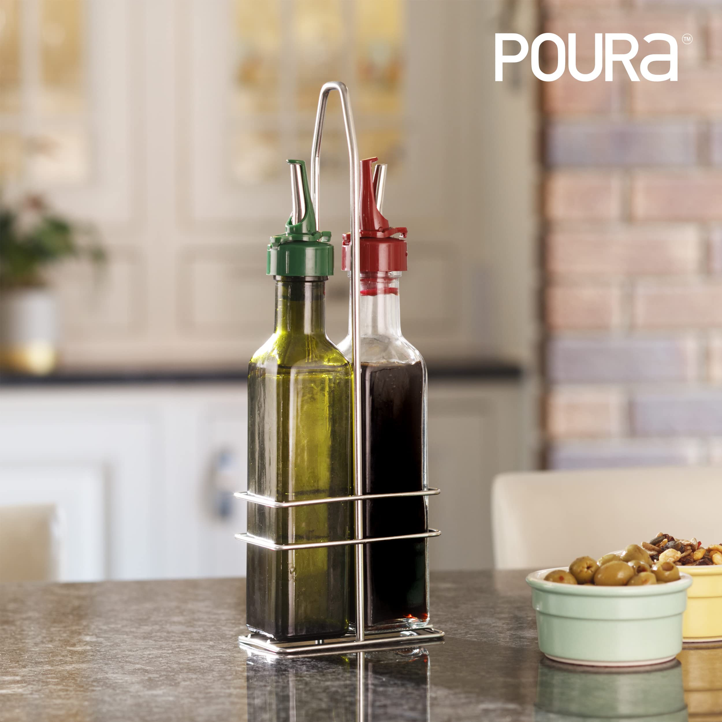 Amazon.com: Poura Vinegar and Olive Oil Bottle Drizzler Set with